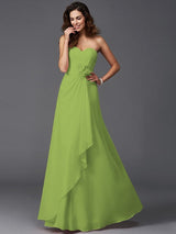 Gorgeous Sweetheart Hand-Made Flower Sleeveless Long Chiffon Bridesmaid Dresses-Ballbella