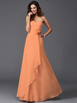 Gorgeous Sweetheart Hand-Made Flower Sleeveless Long Chiffon Bridesmaid Dresses-Ballbella