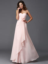Gorgeous Sweetheart Hand-Made Flower Sleeveless Long Chiffon Bridesmaid Dresses-Ballbella