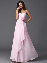 Gorgeous Sweetheart Hand-Made Flower Sleeveless Long Chiffon Bridesmaid Dresses-Ballbella