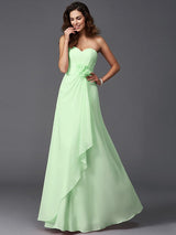 Gorgeous Sweetheart Hand-Made Flower Sleeveless Long Chiffon Bridesmaid Dresses-Ballbella