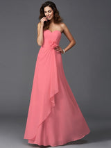 Gorgeous Sweetheart Hand-Made Flower Sleeveless Long Chiffon Bridesmaid Dresses-Ballbella