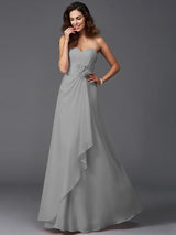 Gorgeous Sweetheart Hand-Made Flower Sleeveless Long Chiffon Bridesmaid Dresses-Ballbella