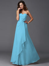 Gorgeous Sweetheart Hand-Made Flower Sleeveless Long Chiffon Bridesmaid Dresses-Ballbella