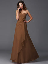 Gorgeous Sweetheart Hand-Made Flower Sleeveless Long Chiffon Bridesmaid Dresses-Ballbella
