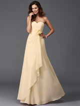 Gorgeous Sweetheart Hand-Made Flower Sleeveless Long Chiffon Bridesmaid Dresses-Ballbella