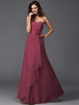 Gorgeous Sweetheart Hand-Made Flower Sleeveless Long Chiffon Bridesmaid Dresses-Ballbella