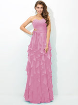Gorgeous Sweetheart Layers Sleeveless Long Chiffon Bridesmaid Dresses-Ballbella