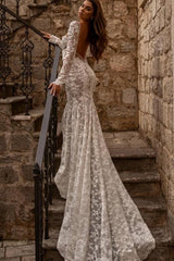 Gorgeous sweetheart longsleeves mermaid lace Wedding Dresses-Ballbella