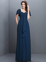 Gorgeous Sweetheart Pleats 1/2 Sleeves Long Chiffon Bridesmaid Dresses-Ballbella