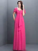 Gorgeous Sweetheart Pleats 1/2 Sleeves Long Chiffon Bridesmaid Dresses-Ballbella