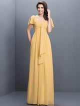 Gorgeous Sweetheart Pleats 1/2 Sleeves Long Chiffon Bridesmaid Dresses-Ballbella