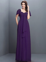 Gorgeous Sweetheart Pleats 1/2 Sleeves Long Chiffon Bridesmaid Dresses-Ballbella