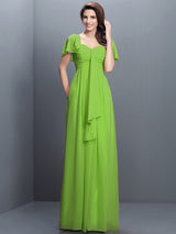 Gorgeous Sweetheart Pleats 1/2 Sleeves Long Chiffon Bridesmaid Dresses-Ballbella