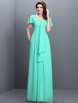 Gorgeous Sweetheart Pleats 1/2 Sleeves Long Chiffon Bridesmaid Dresses-Ballbella