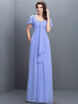 Gorgeous Sweetheart Pleats 1/2 Sleeves Long Chiffon Bridesmaid Dresses-Ballbella