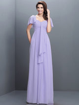 Gorgeous Sweetheart Pleats 1/2 Sleeves Long Chiffon Bridesmaid Dresses-Ballbella