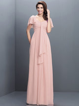 Gorgeous Sweetheart Pleats 1/2 Sleeves Long Chiffon Bridesmaid Dresses-Ballbella