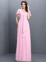 Gorgeous Sweetheart Pleats 1/2 Sleeves Long Chiffon Bridesmaid Dresses-Ballbella