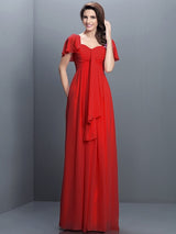 Gorgeous Sweetheart Pleats 1/2 Sleeves Long Chiffon Bridesmaid Dresses-Ballbella
