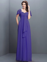 Gorgeous Sweetheart Pleats 1/2 Sleeves Long Chiffon Bridesmaid Dresses-Ballbella