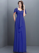Gorgeous Sweetheart Pleats 1/2 Sleeves Long Chiffon Bridesmaid Dresses-Ballbella
