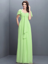 Gorgeous Sweetheart Pleats 1/2 Sleeves Long Chiffon Bridesmaid Dresses-Ballbella