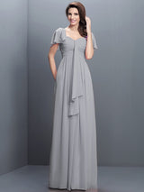 Gorgeous Sweetheart Pleats 1/2 Sleeves Long Chiffon Bridesmaid Dresses-Ballbella