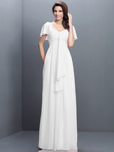 Gorgeous Sweetheart Pleats 1/2 Sleeves Long Chiffon Bridesmaid Dresses-Ballbella