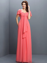 Gorgeous Sweetheart Pleats 1/2 Sleeves Long Chiffon Bridesmaid Dresses-Ballbella