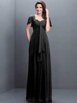 Gorgeous Sweetheart Pleats 1/2 Sleeves Long Chiffon Bridesmaid Dresses-Ballbella