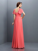 Gorgeous Sweetheart Pleats 1/2 Sleeves Long Chiffon Bridesmaid Dresses-Ballbella