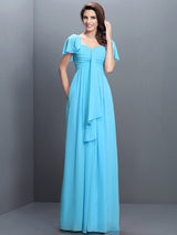 Gorgeous Sweetheart Pleats 1/2 Sleeves Long Chiffon Bridesmaid Dresses-Ballbella
