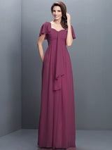 Gorgeous Sweetheart Pleats 1/2 Sleeves Long Chiffon Bridesmaid Dresses-Ballbella