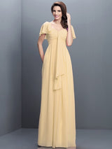 Gorgeous Sweetheart Pleats 1/2 Sleeves Long Chiffon Bridesmaid Dresses-Ballbella