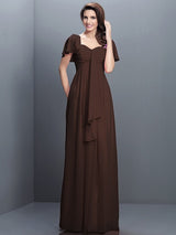 Gorgeous Sweetheart Pleats 1/2 Sleeves Long Chiffon Bridesmaid Dresses-Ballbella
