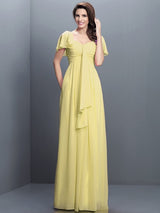 Gorgeous Sweetheart Pleats 1/2 Sleeves Long Chiffon Bridesmaid Dresses-Ballbella