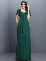 Gorgeous Sweetheart Pleats 1/2 Sleeves Long Chiffon Bridesmaid Dresses-Ballbella