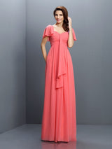 Gorgeous Sweetheart Pleats 1/2 Sleeves Long Chiffon Bridesmaid Dresses-Ballbella