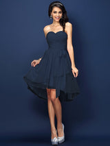 Gorgeous Sweetheart Pleats Bowknot Sleeveless Short Chiffon Bridesmaid Dresses-Ballbella