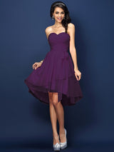 Gorgeous Sweetheart Pleats Bowknot Sleeveless Short Chiffon Bridesmaid Dresses-Ballbella