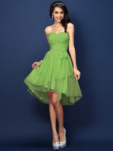 Gorgeous Sweetheart Pleats Bowknot Sleeveless Short Chiffon Bridesmaid Dresses-Ballbella