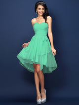 Gorgeous Sweetheart Pleats Bowknot Sleeveless Short Chiffon Bridesmaid Dresses-Ballbella