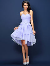 Gorgeous Sweetheart Pleats Bowknot Sleeveless Short Chiffon Bridesmaid Dresses-Ballbella