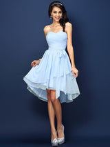 Gorgeous Sweetheart Pleats Bowknot Sleeveless Short Chiffon Bridesmaid Dresses-Ballbella