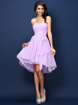 Gorgeous Sweetheart Pleats Bowknot Sleeveless Short Chiffon Bridesmaid Dresses-Ballbella