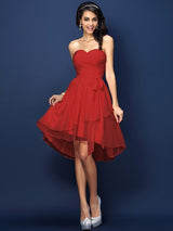 Gorgeous Sweetheart Pleats Bowknot Sleeveless Short Chiffon Bridesmaid Dresses-Ballbella