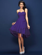 Gorgeous Sweetheart Pleats Bowknot Sleeveless Short Chiffon Bridesmaid Dresses-Ballbella