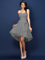 Gorgeous Sweetheart Pleats Bowknot Sleeveless Short Chiffon Bridesmaid Dresses-Ballbella