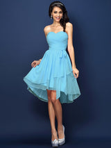 Gorgeous Sweetheart Pleats Bowknot Sleeveless Short Chiffon Bridesmaid Dresses-Ballbella